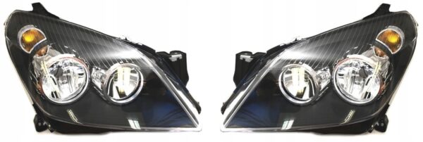 KOMPLET REFLEKTORÓW LAMP PRZÓD OPEL ASTRA H 2003-2012 CZARNE LEWA+PRAWA TYC